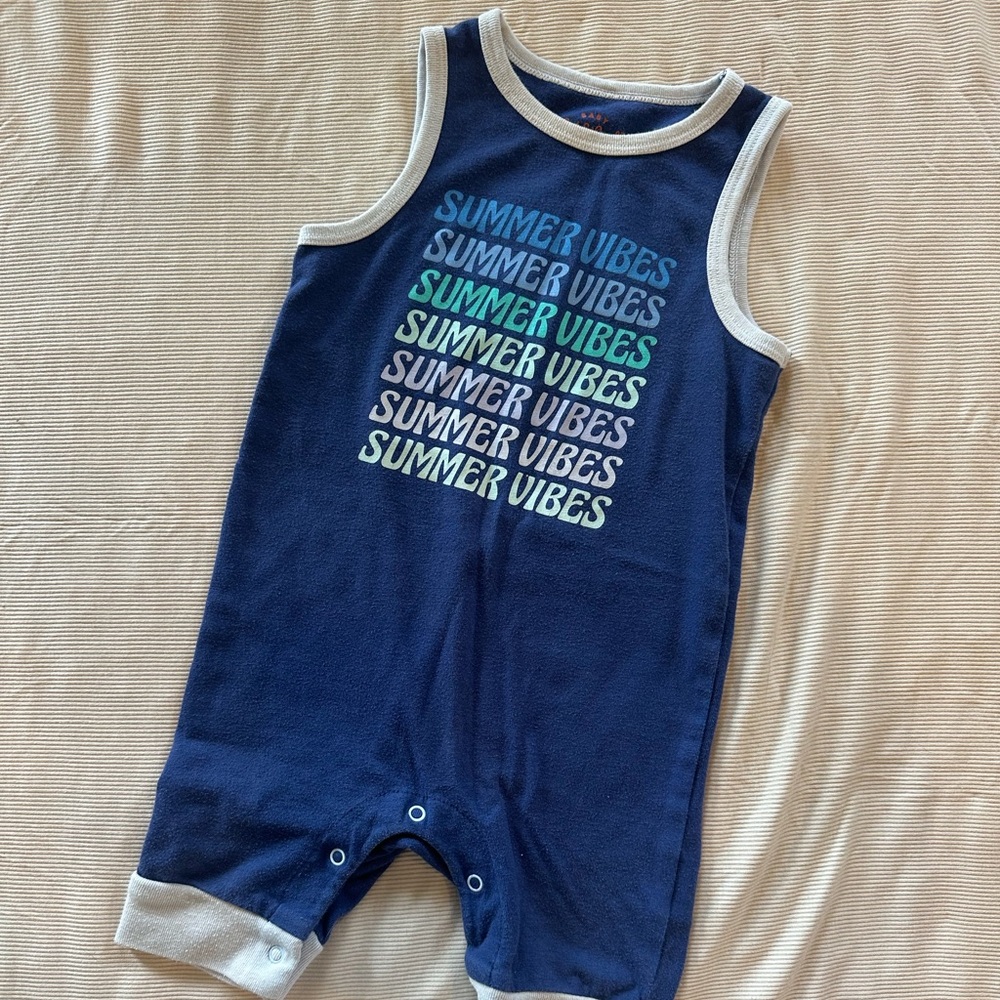 Cat & Jack Navy Blue Tank One-Piece Bodysuit with Gradient "Summer Vibes" Print